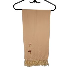Vintage silky peach scarf with embroidered birds